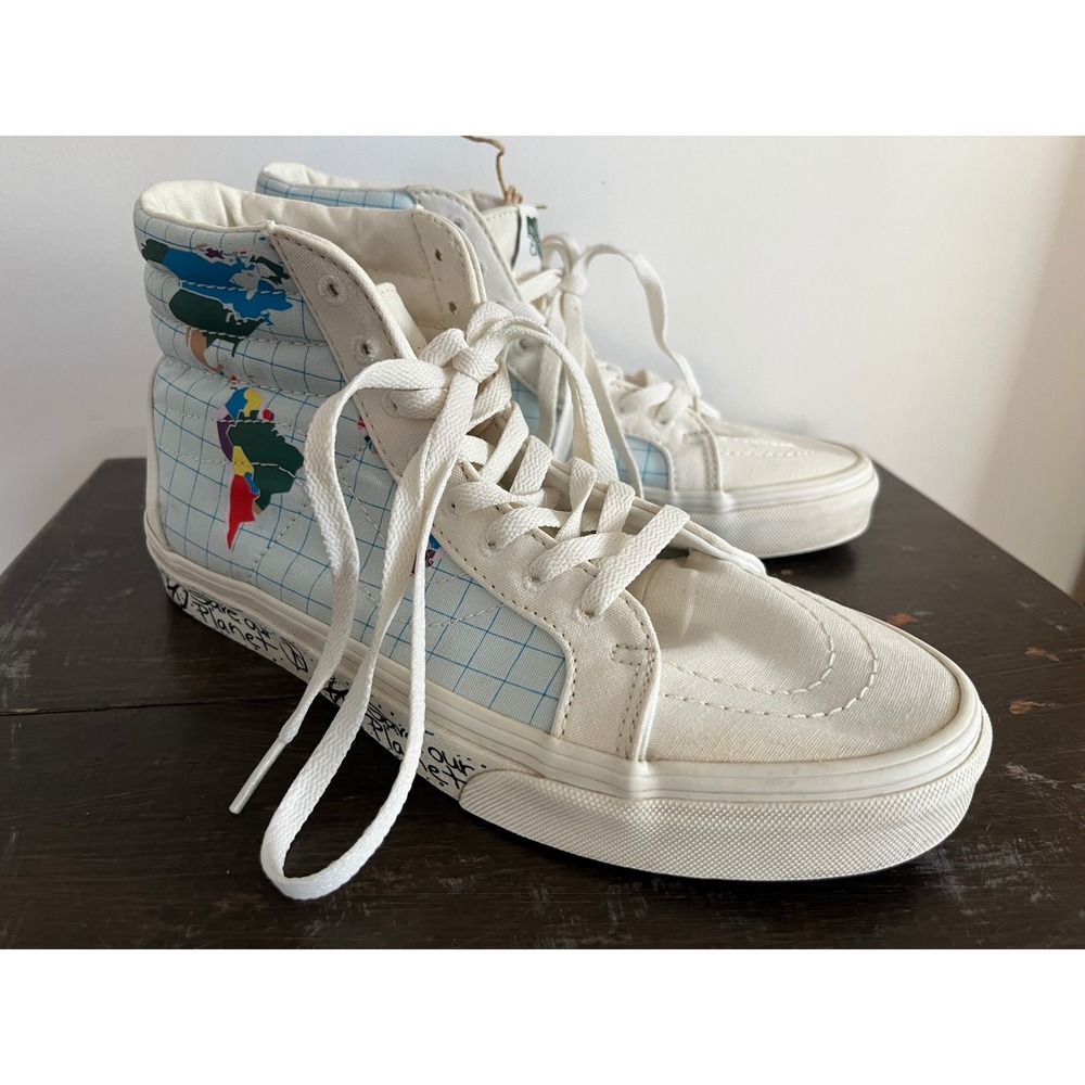 Vans Sk8-Hi Save Our Planet World Map White High Top Sneakers Womens 9 Mens 7.5 - Picture 2 of 10